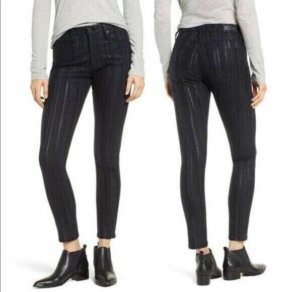 Ag Adriano Goldschmied Denim - ADRIANO GOLDSCHMIED FARRAH HIGH RISE SKINNY ANKLE JEANS METALLIC STRIPE‎ SIZE 24